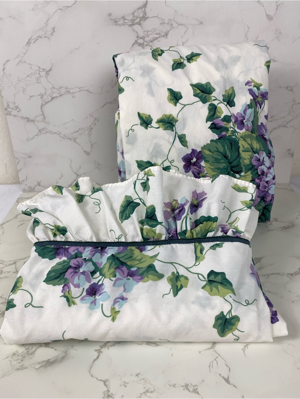 Waverly Purple and Green Floral Cotton Sheets “Garden Room Sweet Violets “